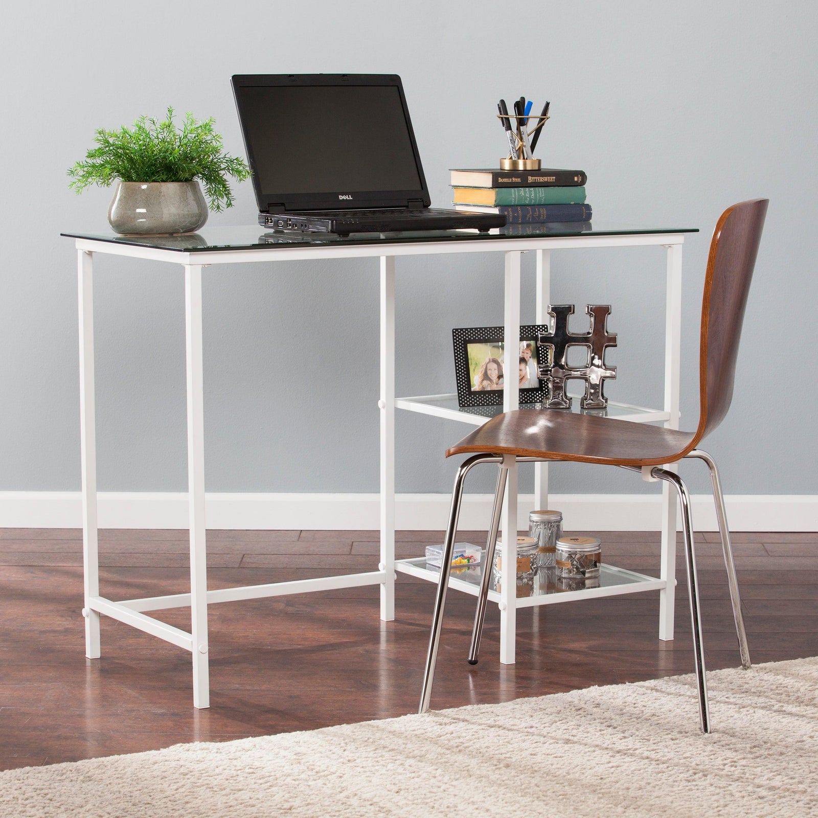 SEI Furniture Layton Metal/Glass Student Desk - White DESKS