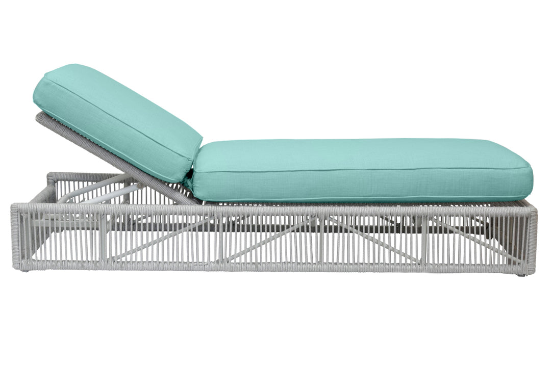 Miami Adjustable Chaise in Dupione Celeste w/ Self Welt