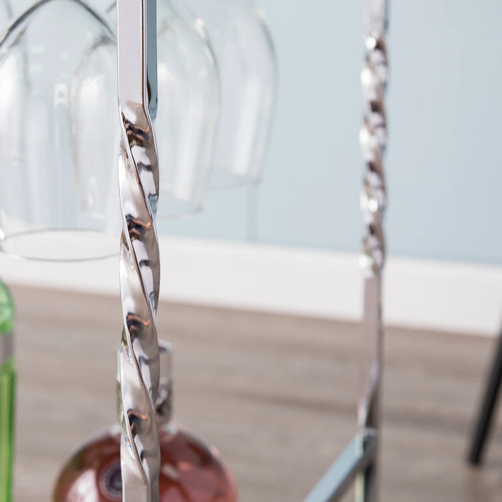 Ivers Metal Mirrored Bar Cart - Chrome - AmericanHomeFurniture