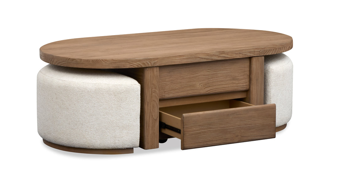 Hayden Golden Oat Lift Top Storage Cocktail Table With Casters & 2 Uph.Stools - T6348-50