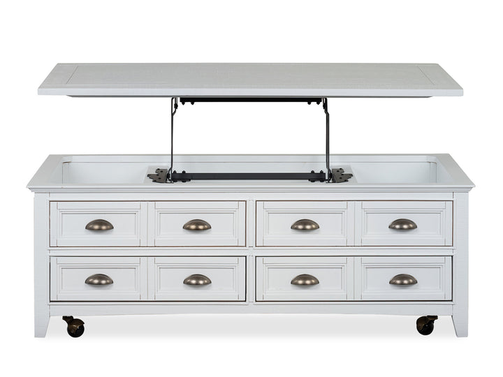 Heron Cove Chalk White Lift Top Storage Cocktail Table With Casters - T4400-50
