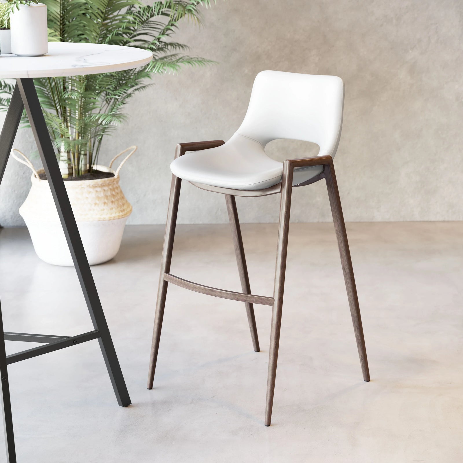 Zuo Desi Barstool (Set of 2) White & Walnut BAR STOOLS + COUNTER STOOLS