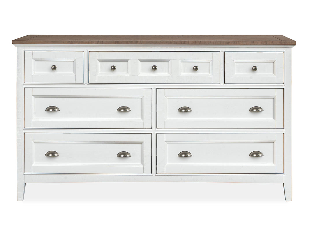 Heron Cove Chalk White And Dovetail Grey 2 Tone Drawer Dresser With Landscape Mirror - B4400-20TT40