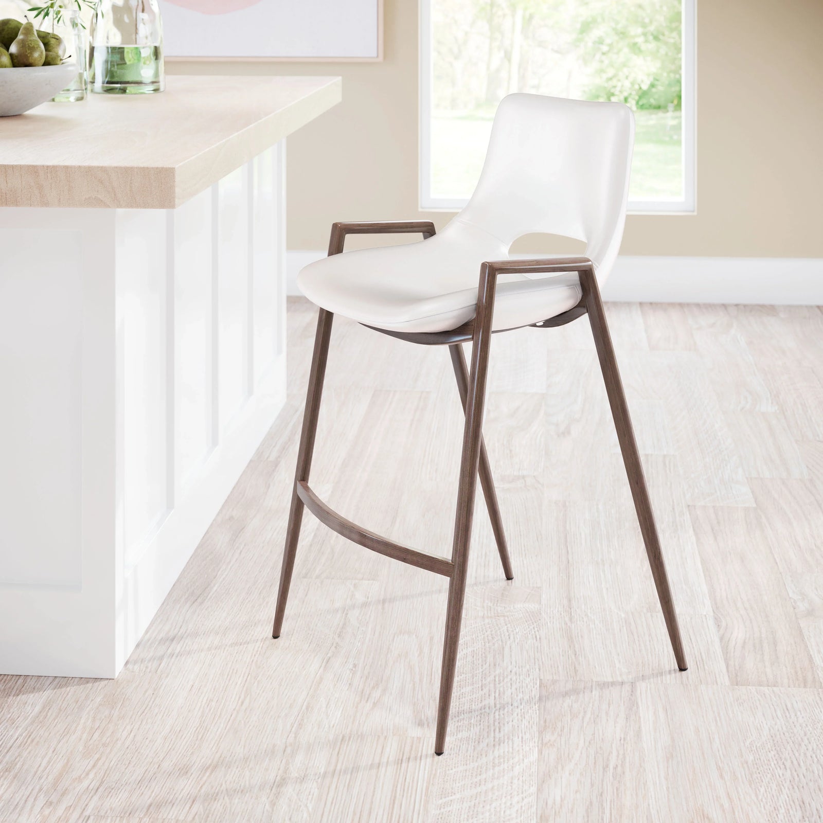 Zuo Desi Counter Stool (Set of 2) White & Walnut BAR STOOLS + COUNTER STOOLS