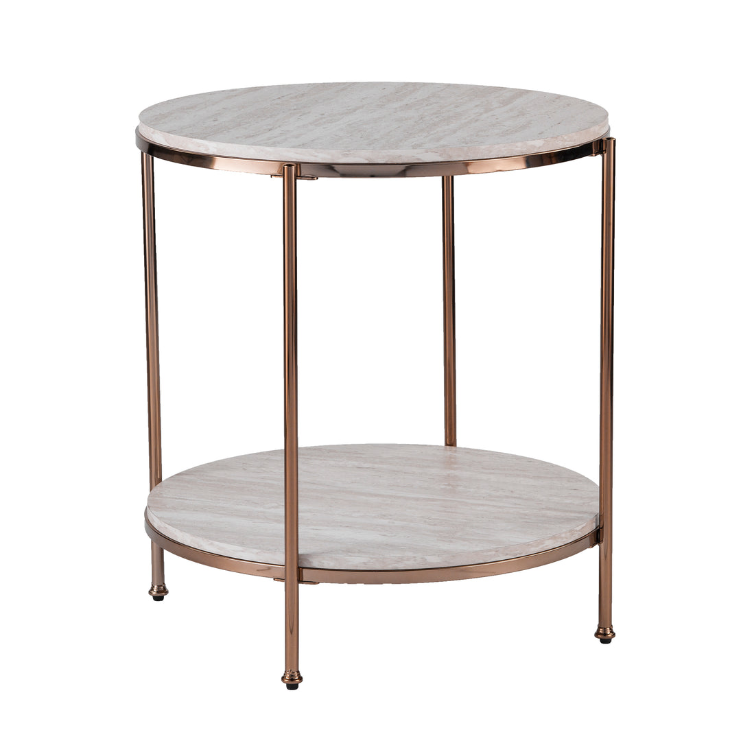 American Home Furniture | SEI Furniture - Silas Round Faux Stone End Table - Beige