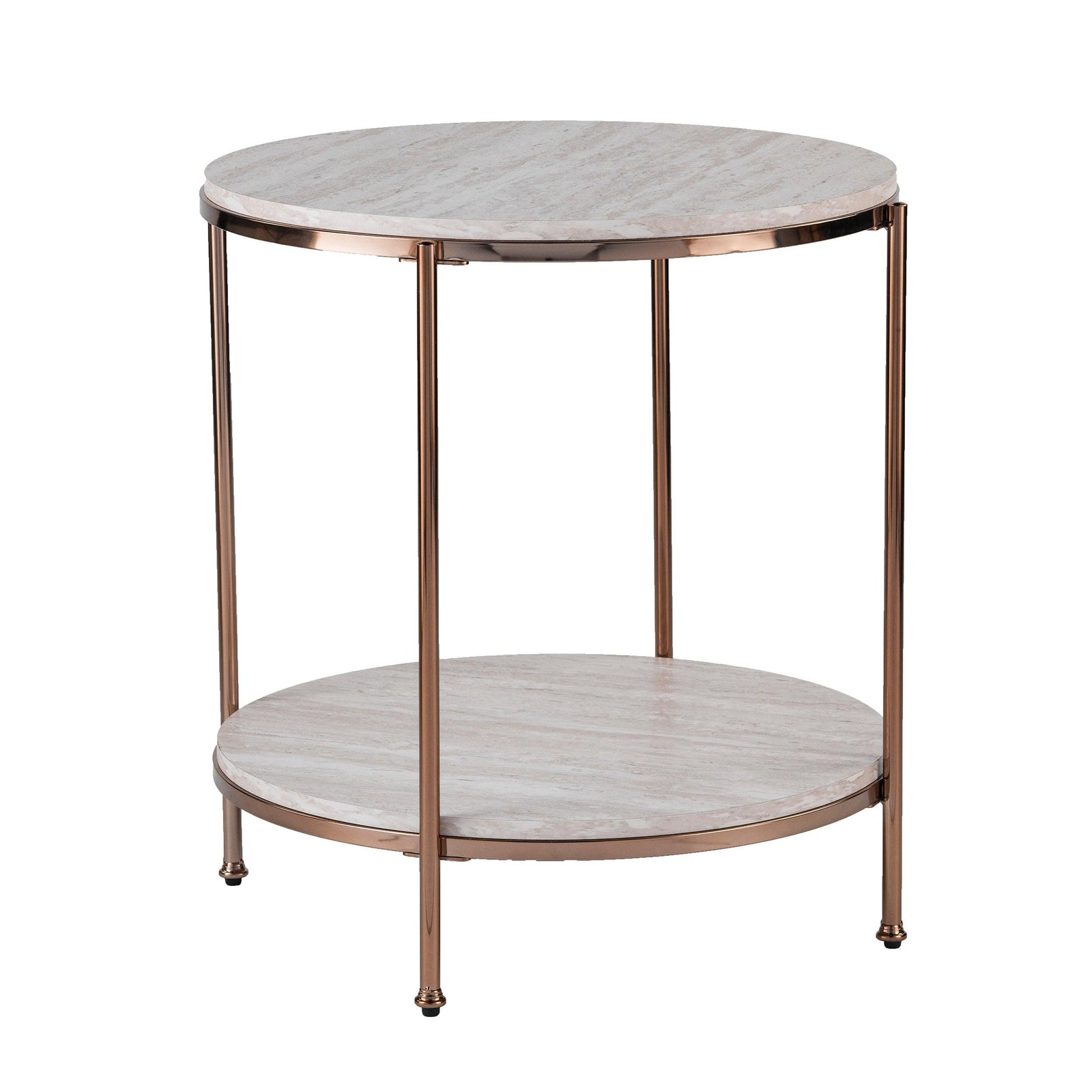 SEI Furniture Silas Round Faux Stone End Table - Beige ACCENT TABLES