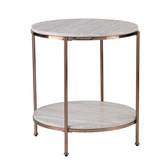 SEI Furniture Silas Round Faux Stone End Table - Beige ACCENT TABLES