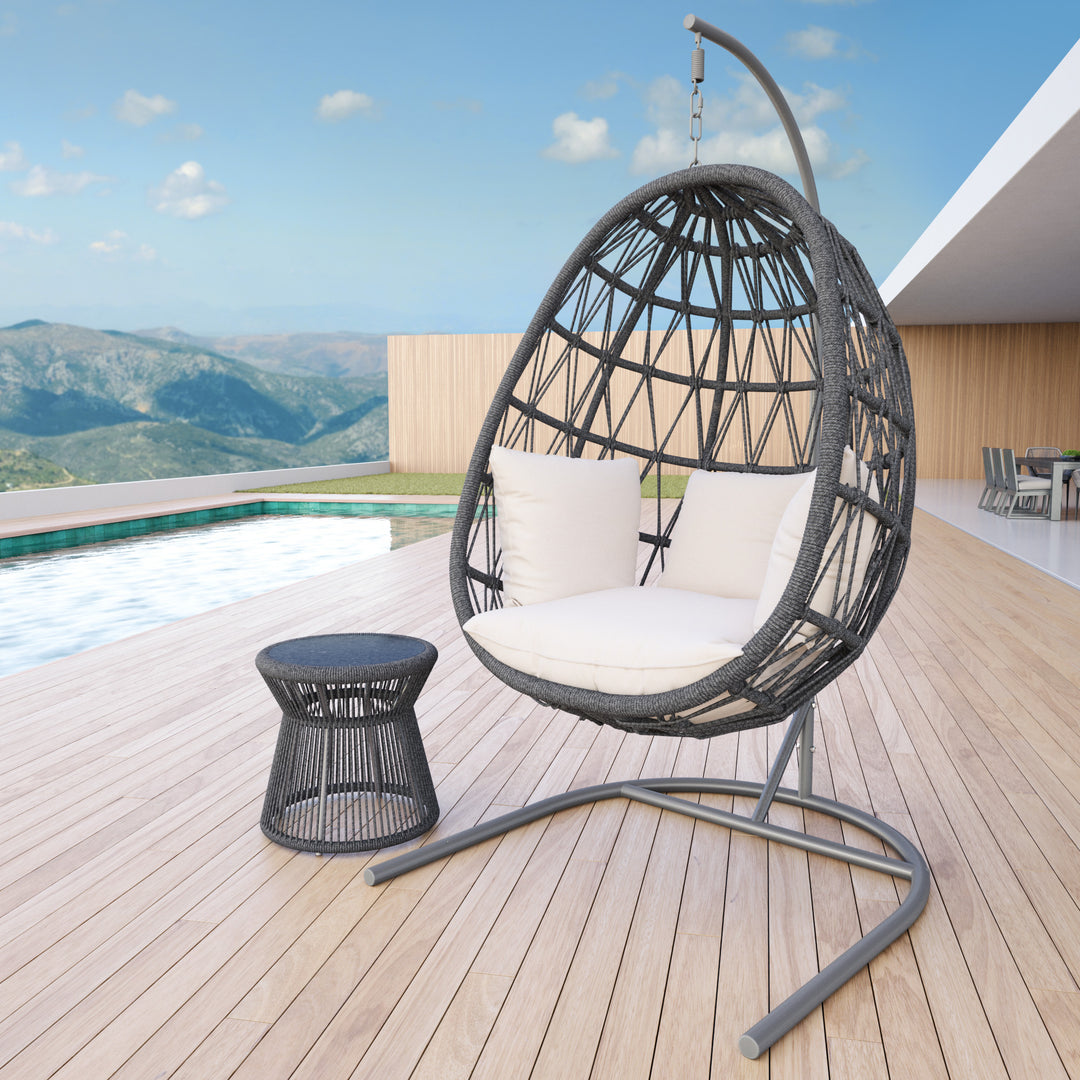 Milano Hanging Chair in Dupione Celeste w/ Self Welt