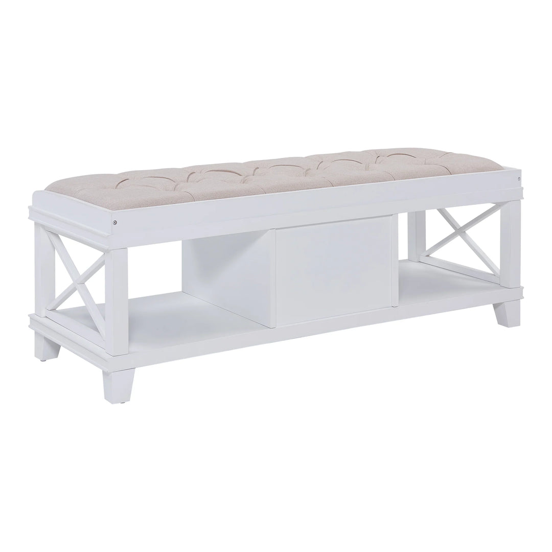 Wyndcliff White Upholstered Storage Bench - AmericanHomeFurniture