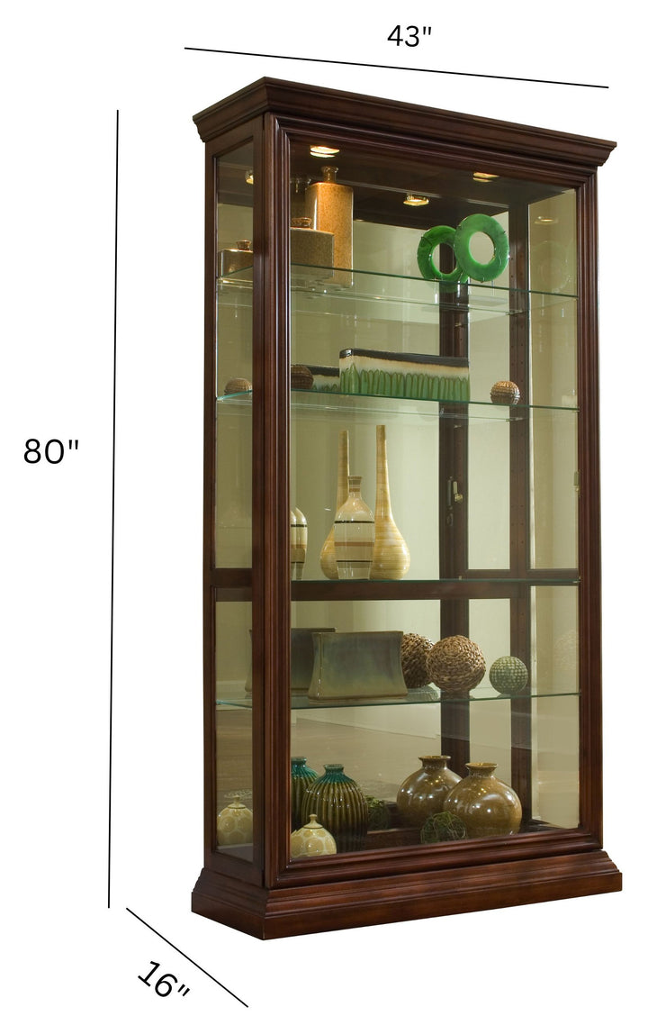 Curios Cherry Brown Lighted Sliding Door 4 Shelf Curio Cabinet - 20542