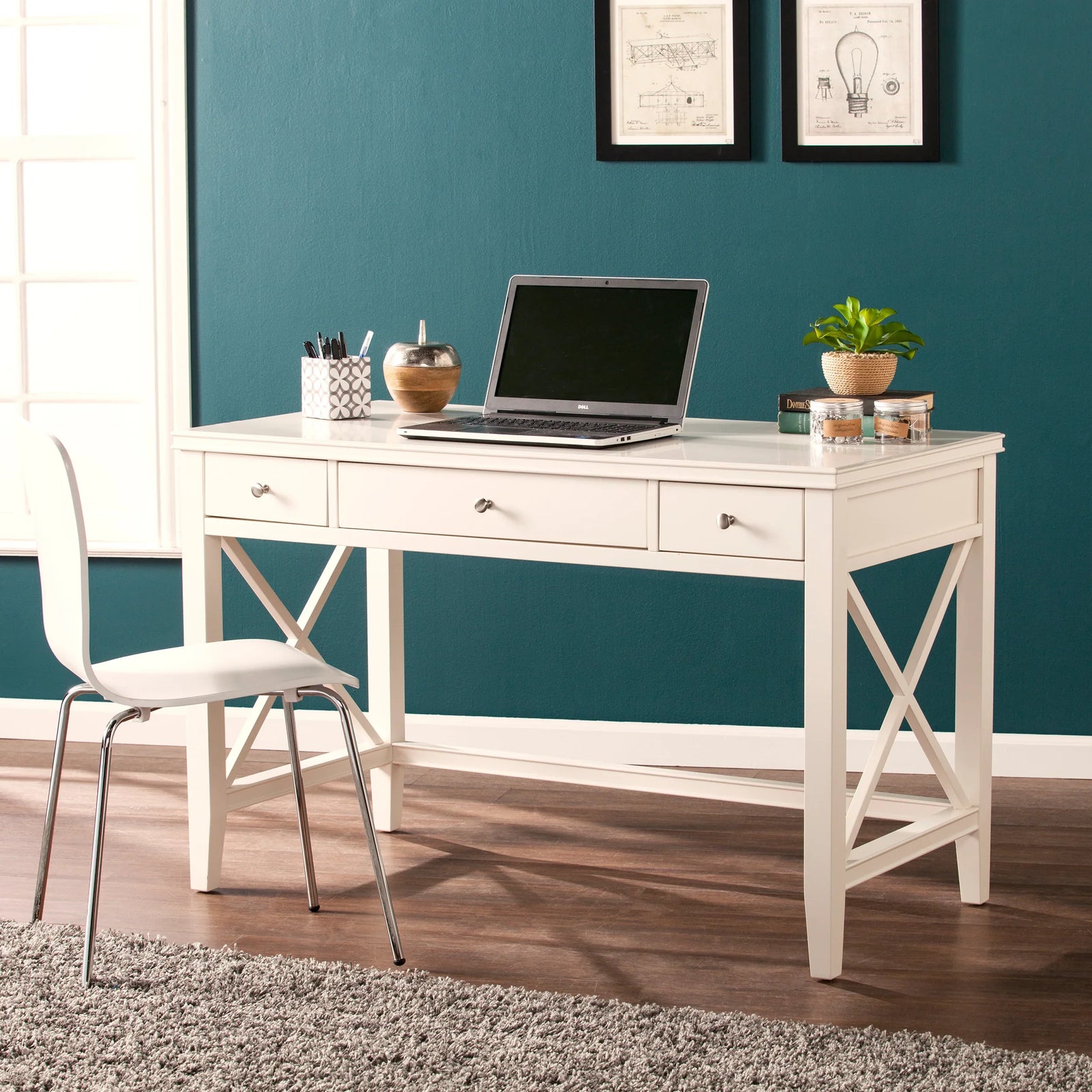 SEI Furniture Larksmill Writing Desk - Modern Farmhouse Style - Off-White DESKS