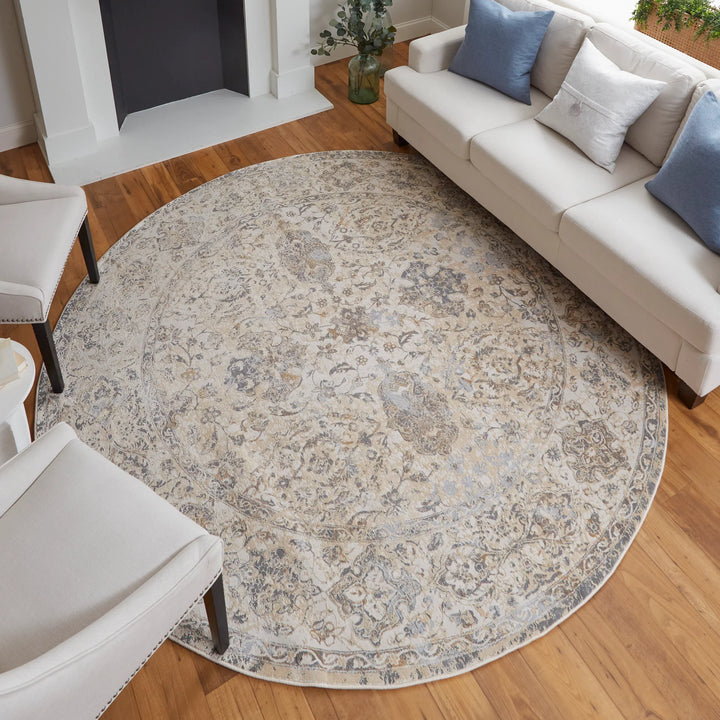 Round/7'9" x 7'9" /Beige/Gray