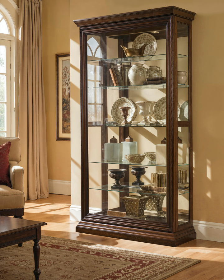 Curios Oak Brown Edwardian 5 Shelf Sliding Door Curio Cabinet - 21015