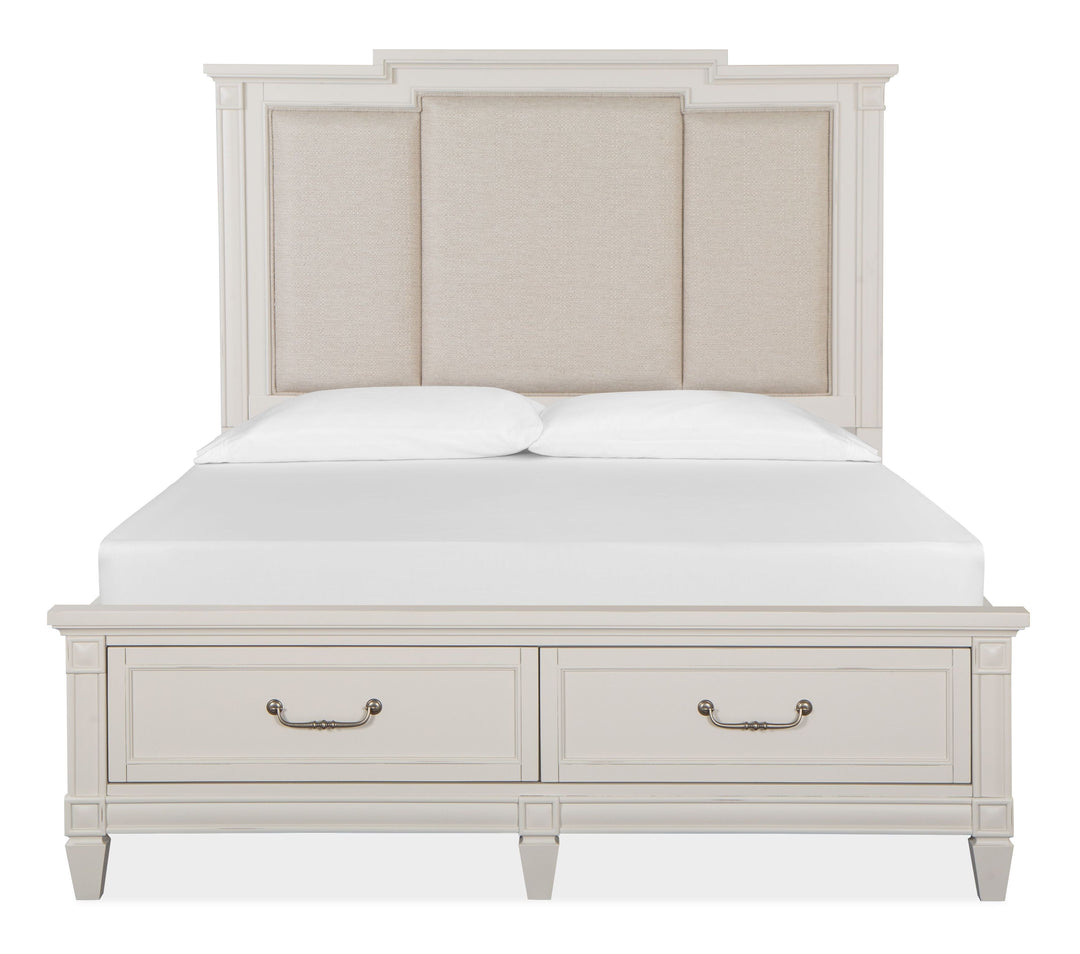 Willowbrook Egg Shell White Queen Panel Upholstered Storage Bed - B5324-55A