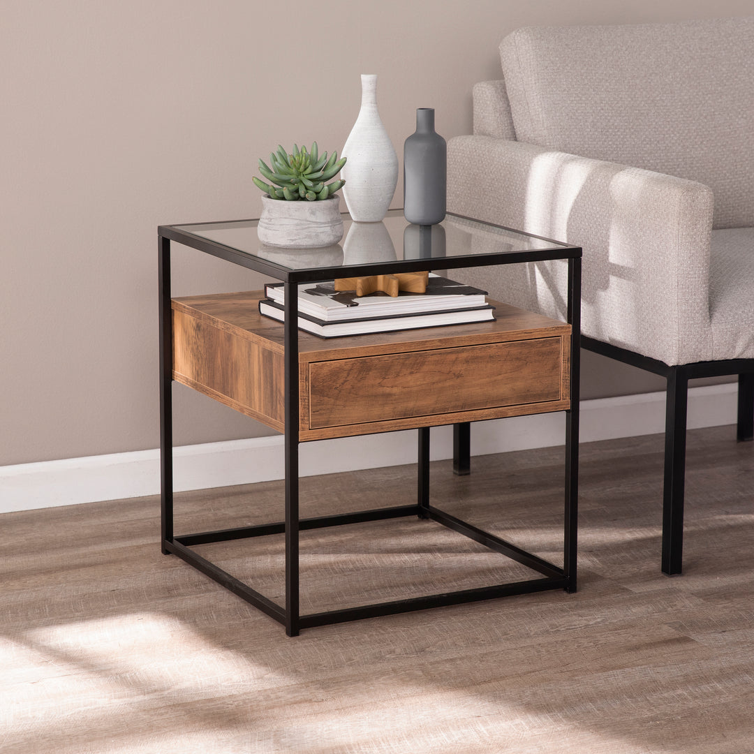 American Home Furniture | SEI Furniture - Olivern Glass-Top End Table w/ Storage