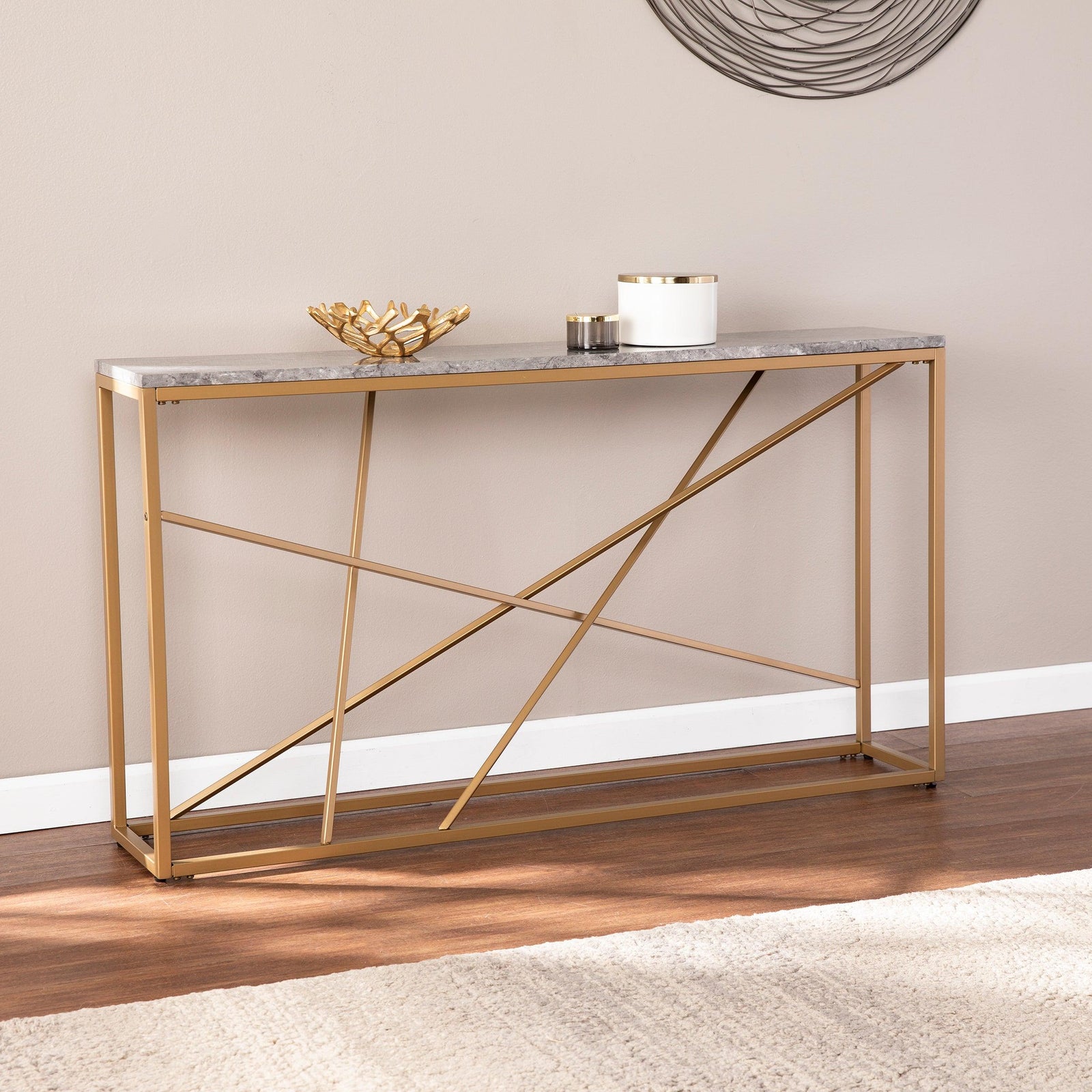 SEI Furniture Arendal Faux Marble Skinny Console Table CONSOLE TABLES