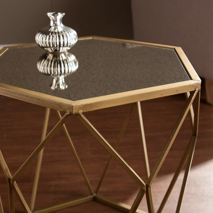 Joelle Geometric Accent Table - Gold - AmericanHomeFurniture