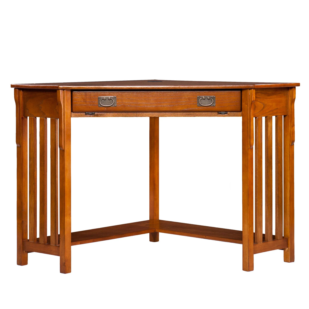 Hughton Corner Computer Desk - Mission Oak - AmericanHomeFurniture
