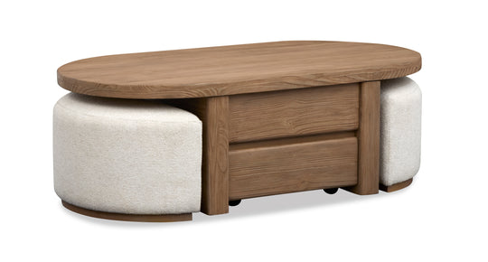 Hayden Golden Oat Lift Top Storage Cocktail Table With Casters & 2 Uph.Stools - T6348-50