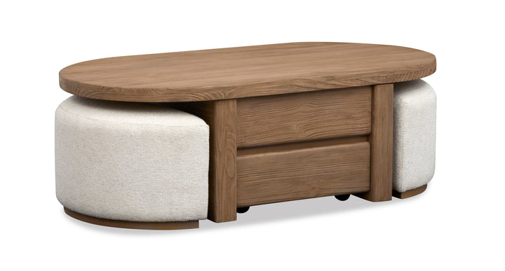 Hayden Golden Oat Lift Top Storage Cocktail Table With Casters & 2 Uph.Stools - T6348-50
