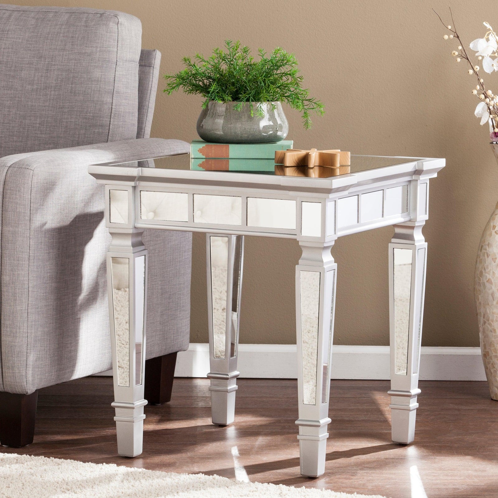 SEI Furniture Glenview Glam Mirrored Square End Table - Matte Silver ACCENT TABLES