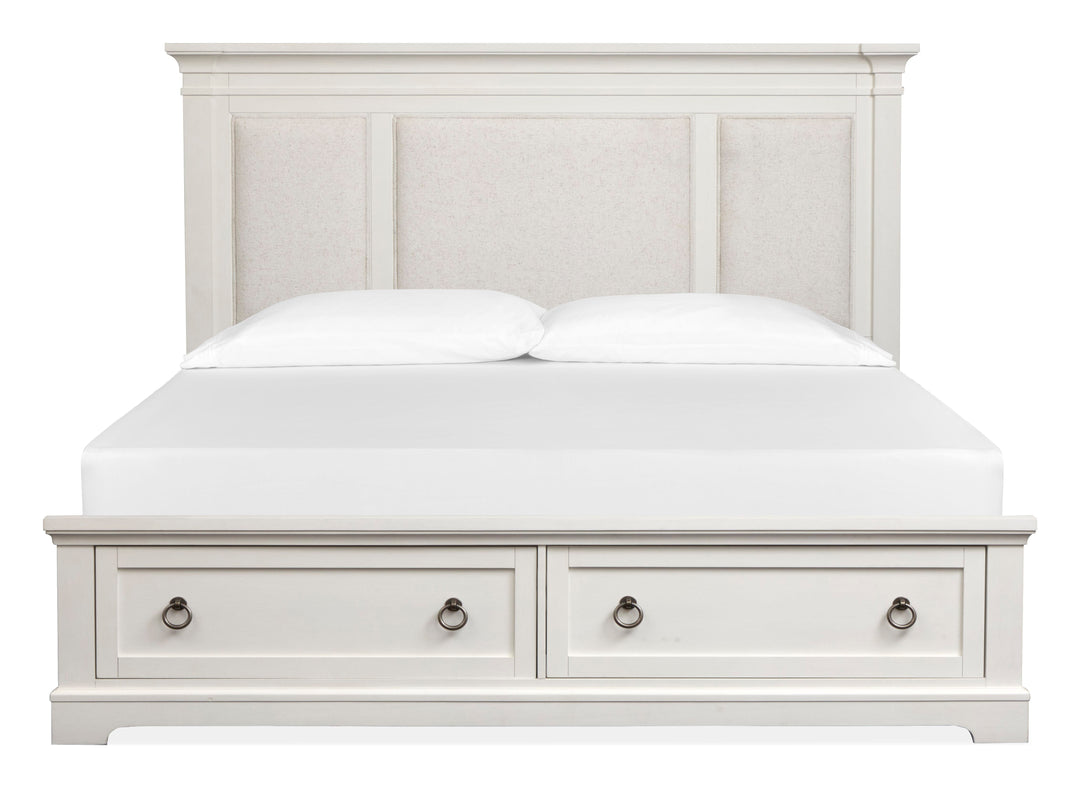 Kingston Whisper White And Cerused Nutmeg King Upholstered Panel Storage Bed - B6407-65A