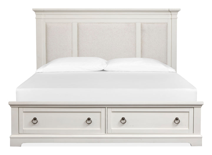 Kingston Whisper White And Cerused Nutmeg Queen Upholstered Panel Storage Bed - B6407-55A