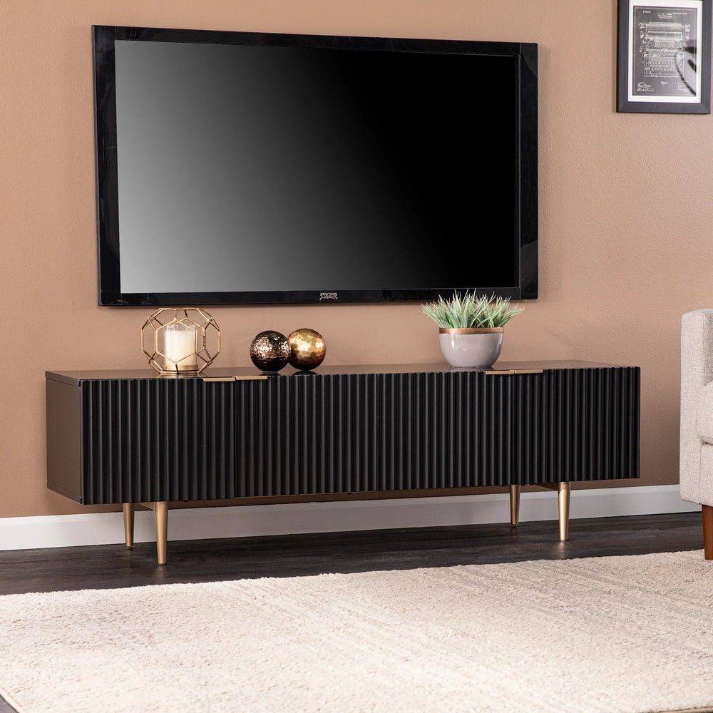 Pilston 4-Door Media Console - Black - AmericanHomeFurniture