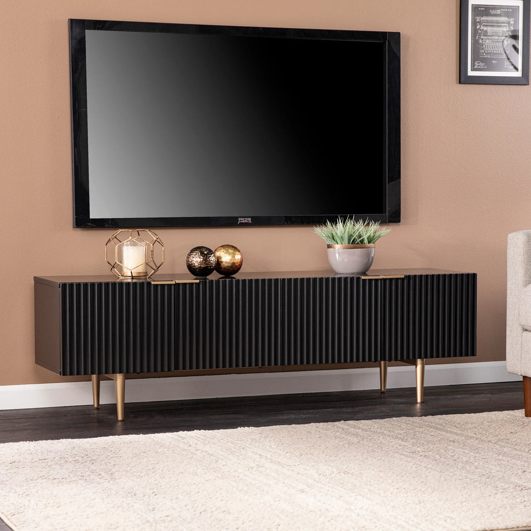 Pilston 4-Door Media Console - Black - AmericanHomeFurniture