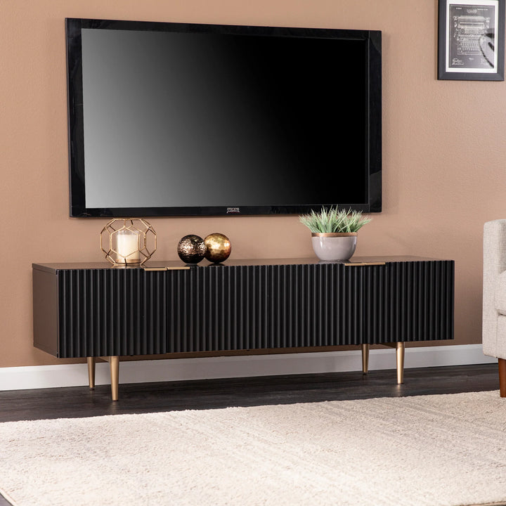 Pilston 4-Door Media Console - Black - AmericanHomeFurniture