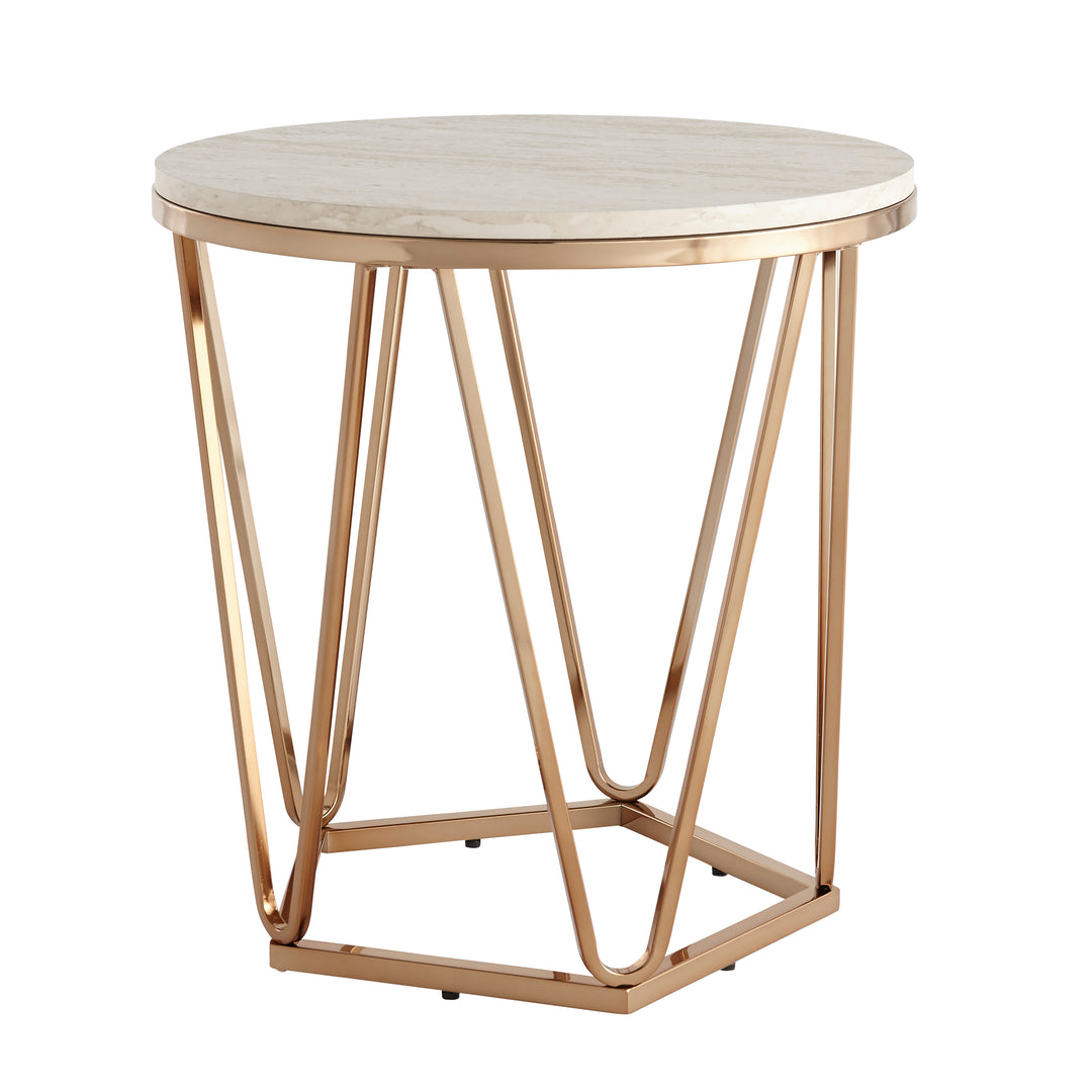 American Home Furniture | SEI Furniture - Luna Round Faux Stone End Table – Champagne