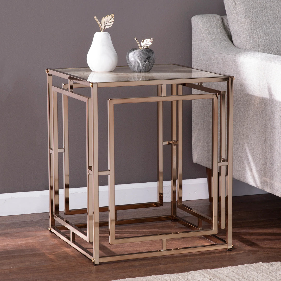 Simondley Faux Marble End Table - AmericanHomeFurniture
