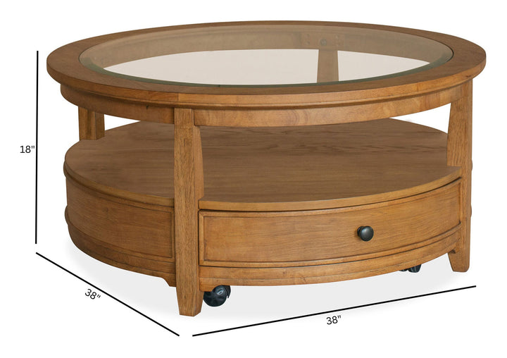 Durant Honey Brown Round Cocktail Table With Casters - T5814-45