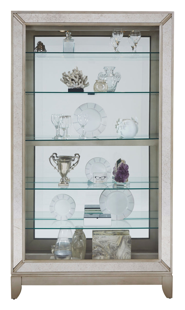 Curios Aged Silver Antique Style 5 Shelf Mirrored Curio Cabinet - 21384