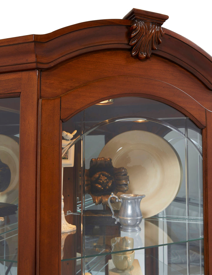 Curios Warm Cherry Brown Mirrored Corner Curio Cabinet - 20671