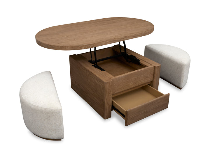 Hayden Golden Oat Lift Top Storage Cocktail Table With Casters & 2 Uph.Stools - T6348-50