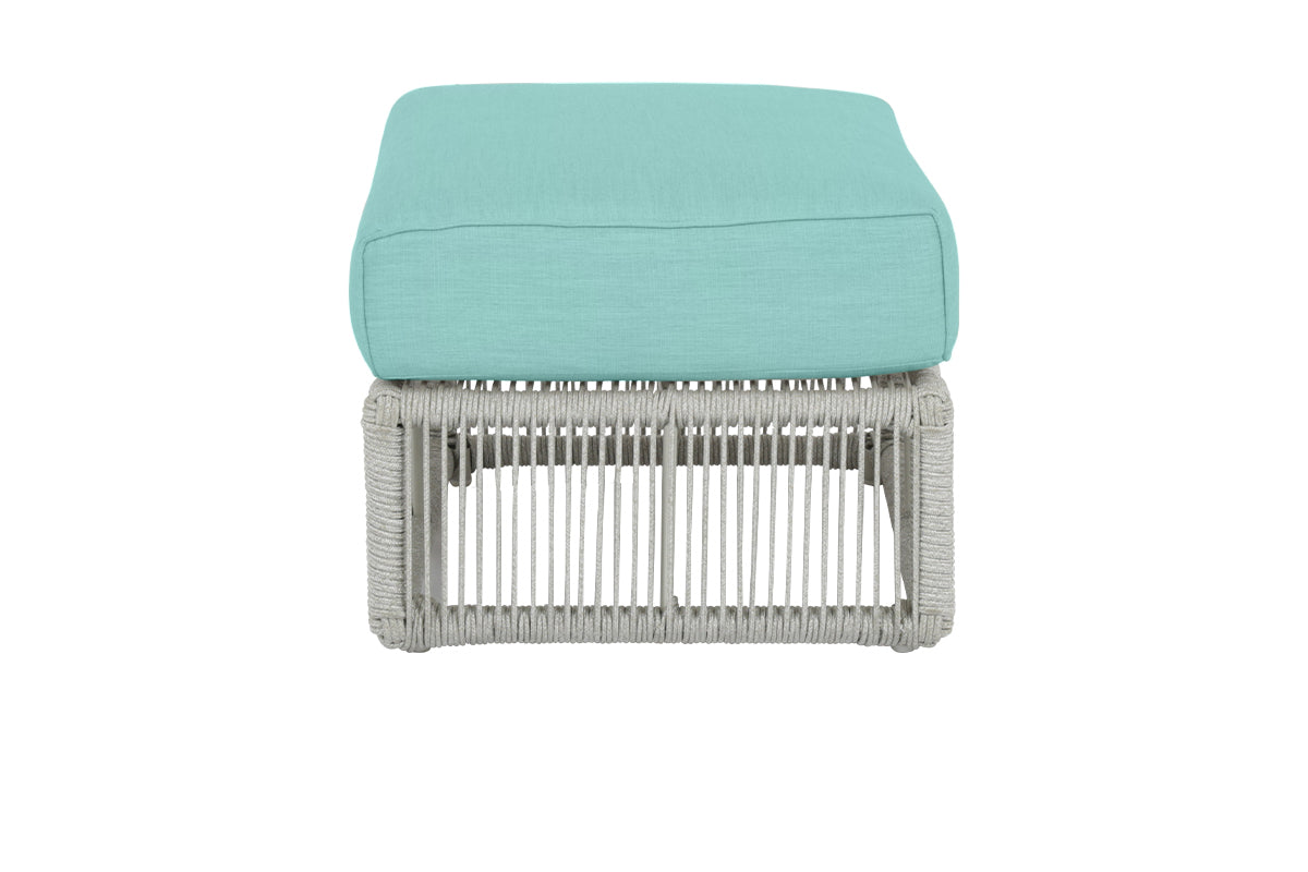 Miami Ottoman in Dupione Celeste w/ Self Welt