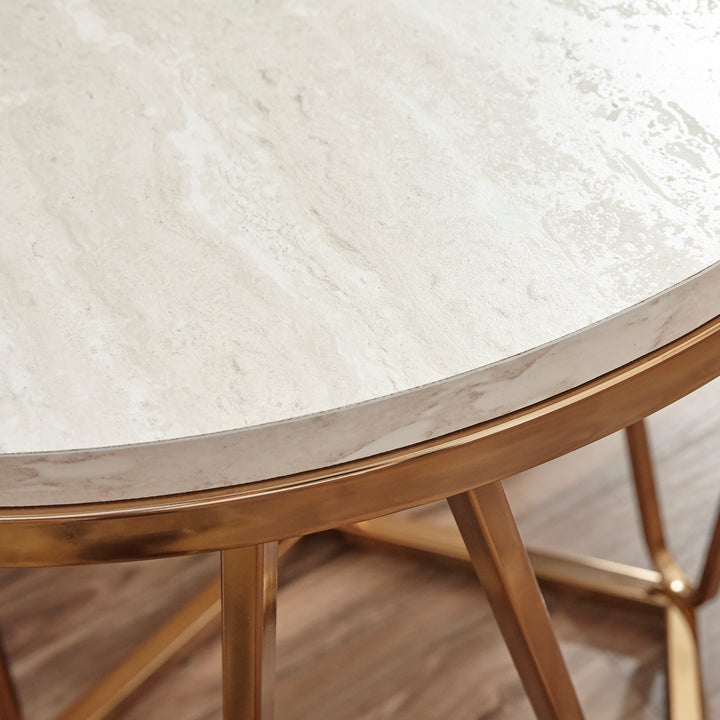 American Home Furniture | SEI Furniture - Luna Round Faux Stone End Table – Champagne