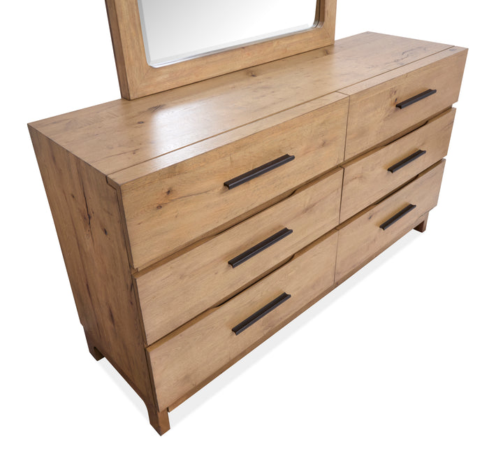 Davenport Rustic Caramel Double Drawer Dresser With Portrait Mirror - B6309-2242