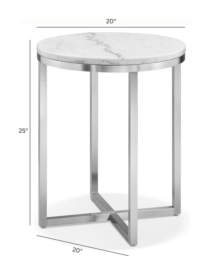 Esme White Marble And Brushed Nickel Round End Table - T5763-05
