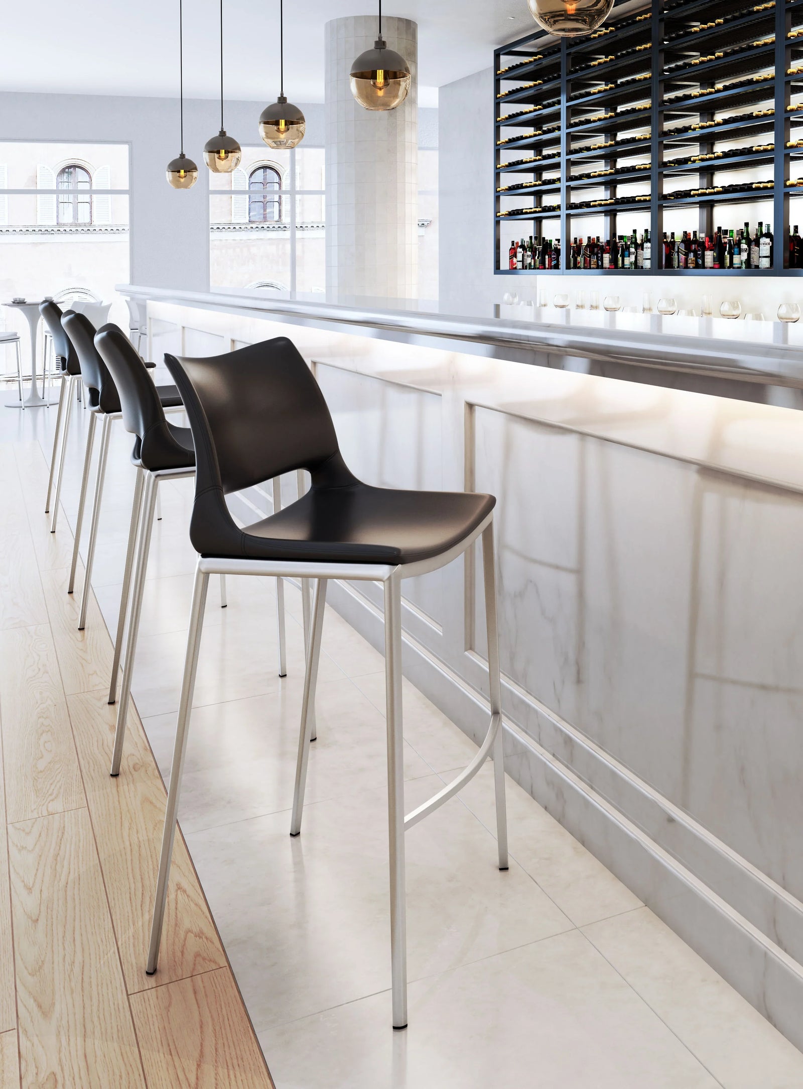 Zuo Ace Barstool (Set of 2) Black & Silver BAR STOOLS + COUNTER STOOLS