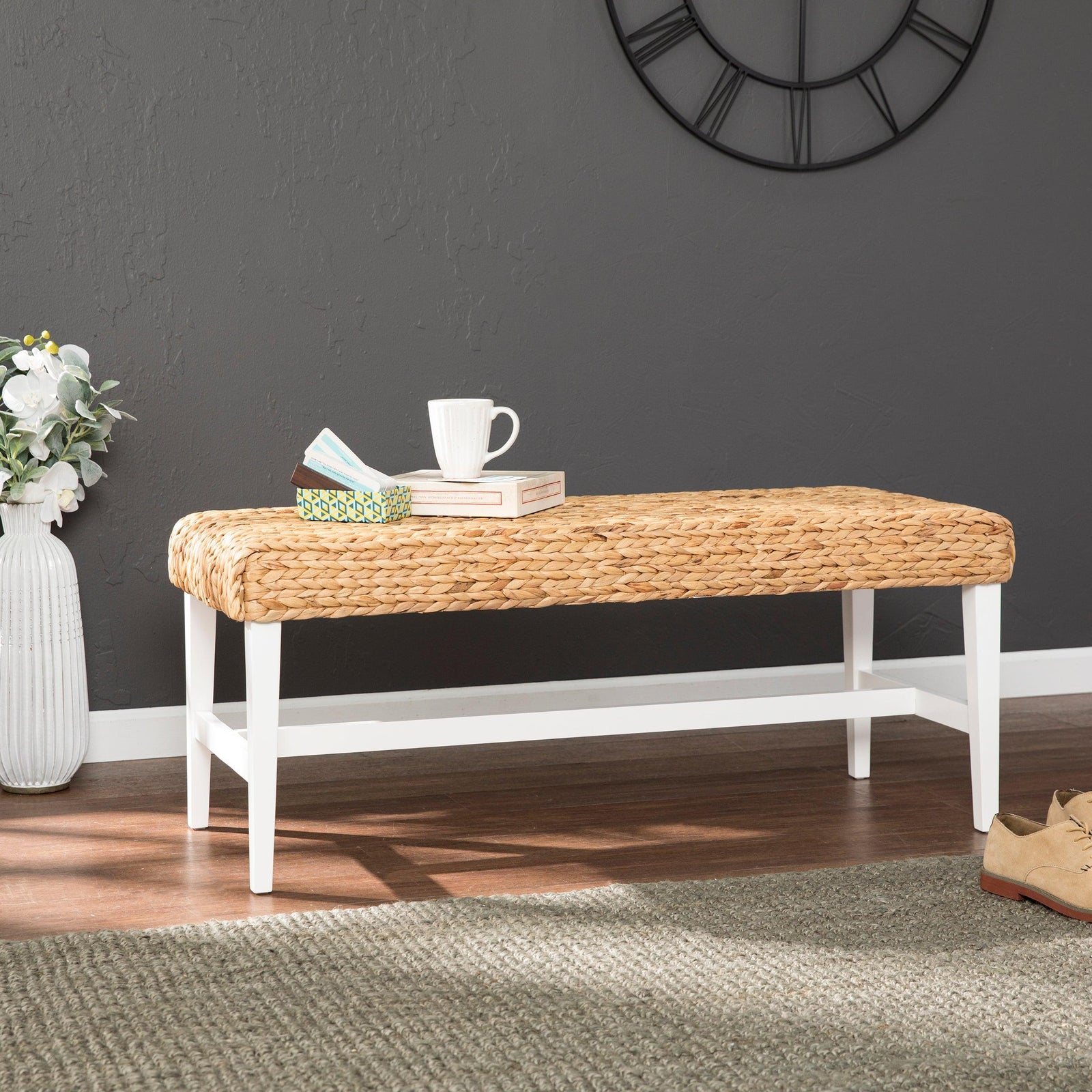 SEI Furniture Standerson White Woven Coffee Table Bench BENCHES