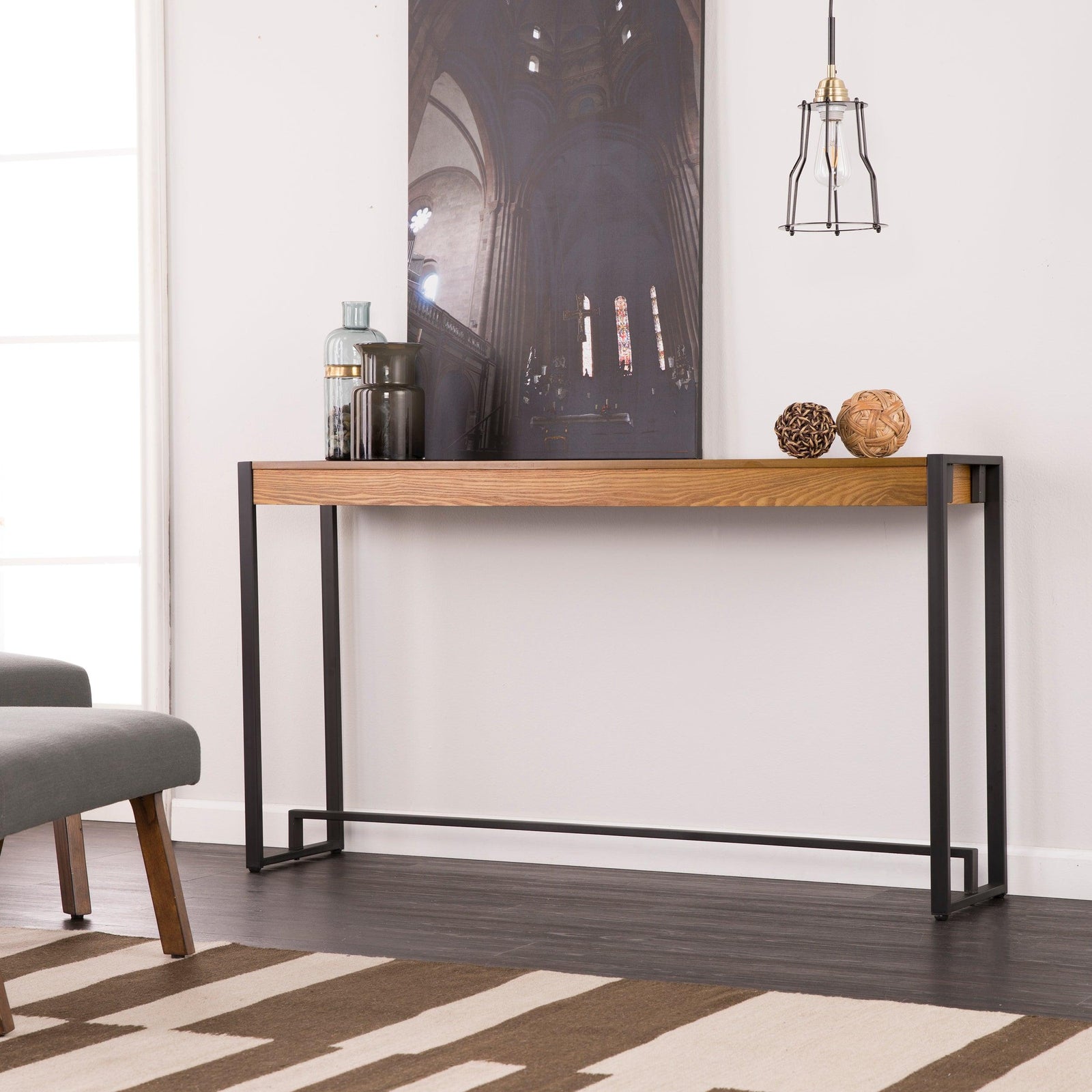 SEI Furniture Holly & Martin Macen Console - Weathered Gray Oak w/ Black CONSOLE TABLES