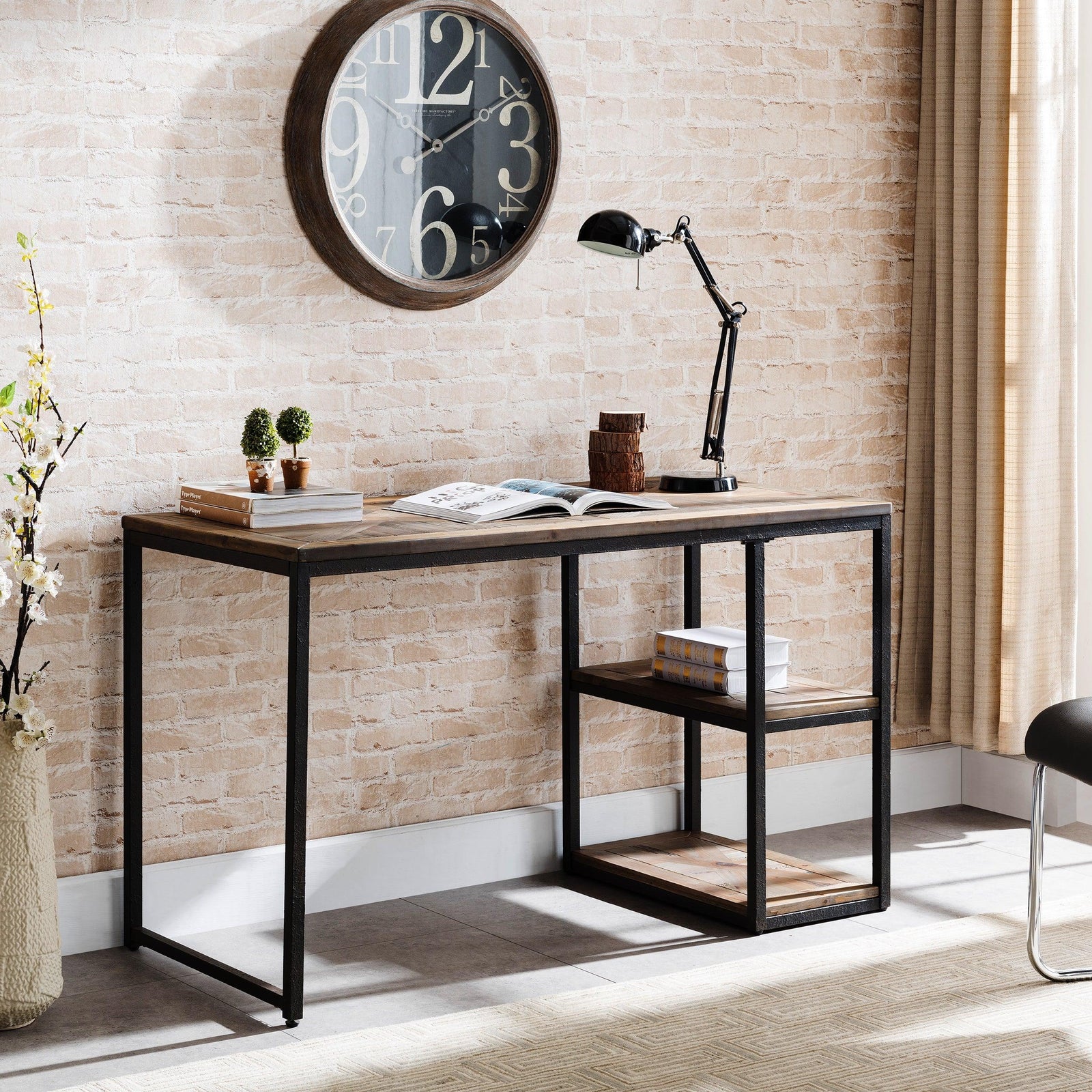 SEI Furniture Garviston Reclaimed Wood Writing Desk - Industrial Style - Rustic Black w/ Distressed Fir DESKS