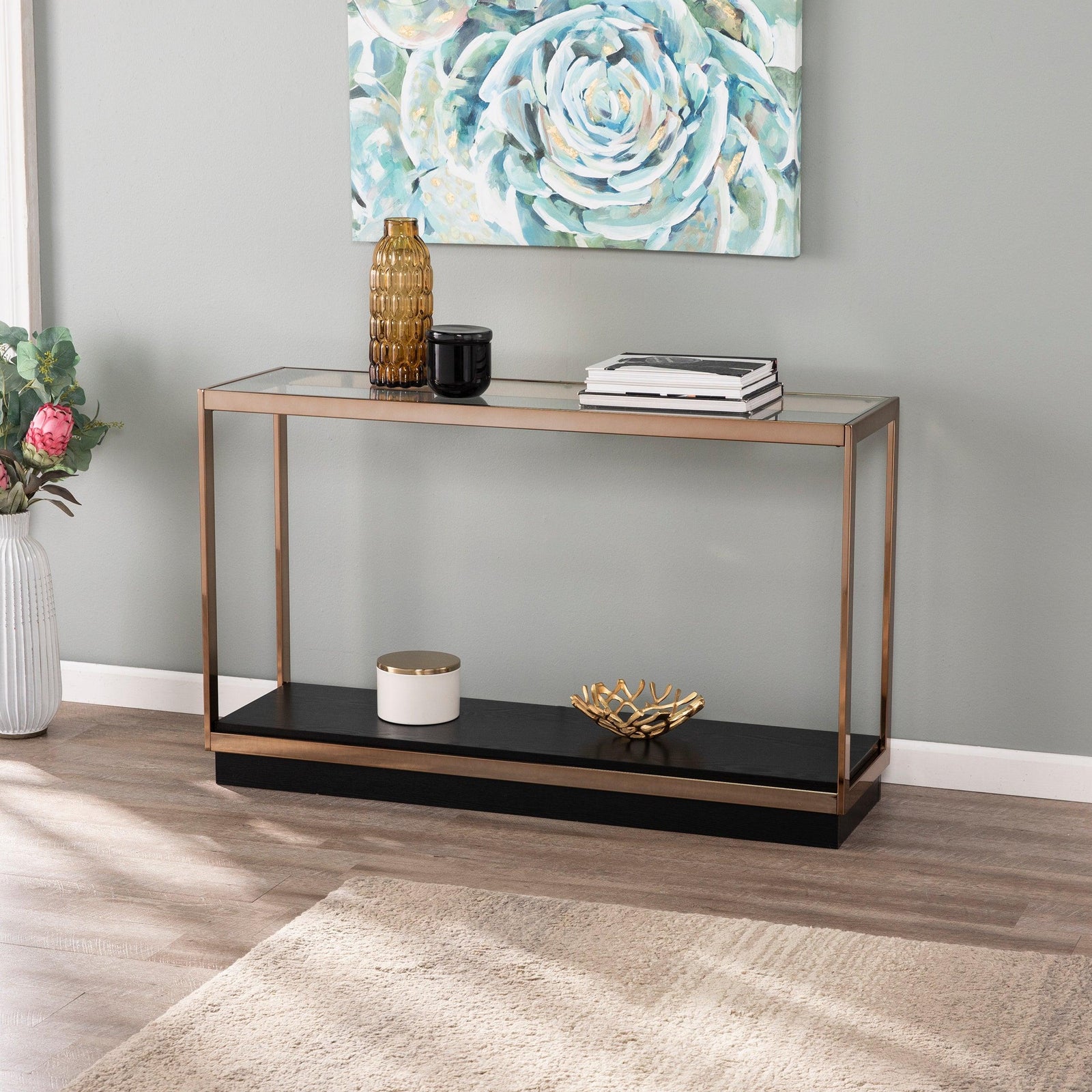 SEI Furniture Lexina Glass-Top Console Table CONSOLE TABLES