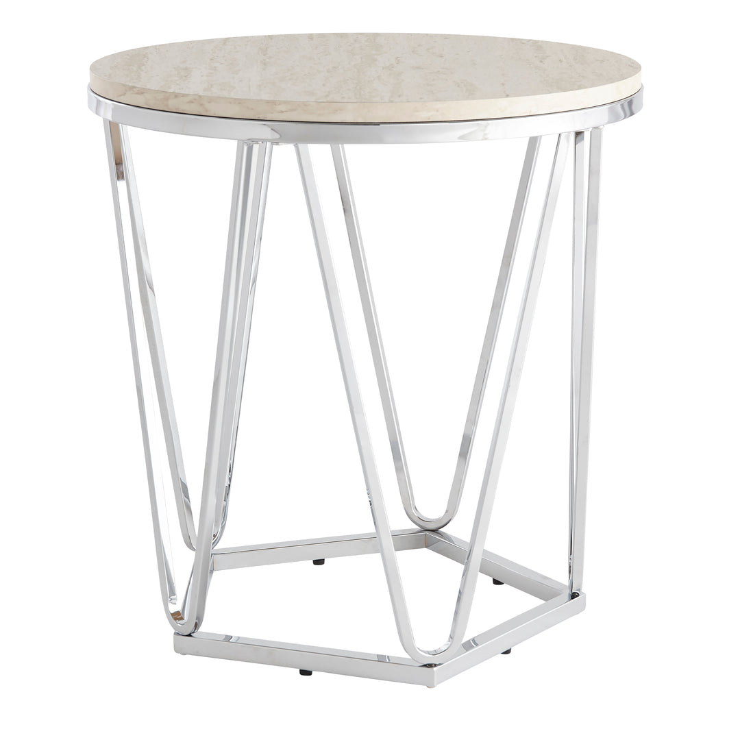 American Home Furniture | SEI Furniture - Luna Round Faux Stone End Table – Silver