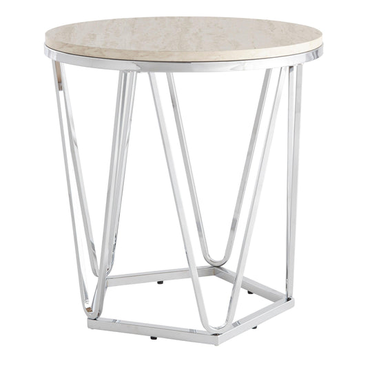 SEI Furniture Luna Round Faux Stone End Table – Silver ACCENT TABLES
