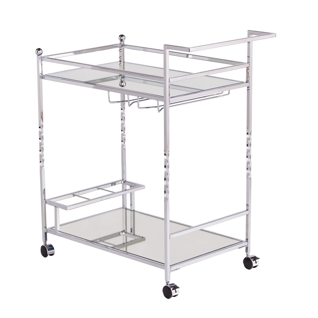 Ivers Metal Mirrored Bar Cart - Chrome - AmericanHomeFurniture