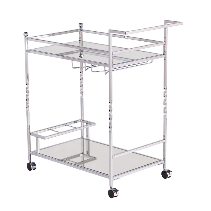 Ivers Metal Mirrored Bar Cart - Chrome - AmericanHomeFurniture