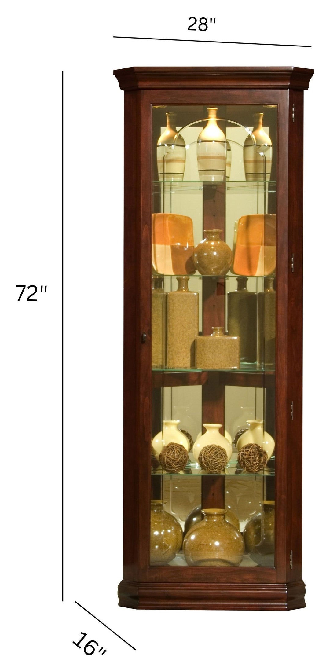 Curios Victorian Brown Mirrored 4 Shelf Corner Curio Cabinet - 20205